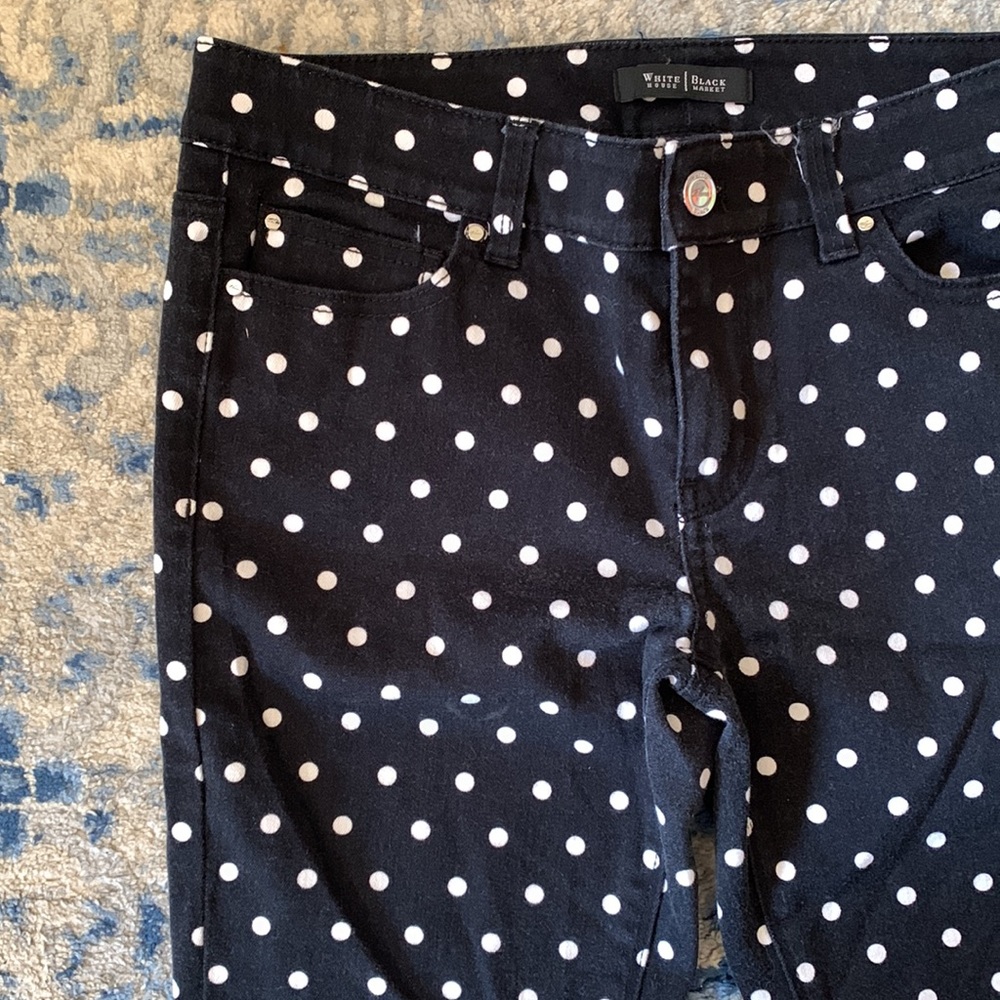 Fun Black slim ankle jeans with white polka dots. - Picture 2 of 8